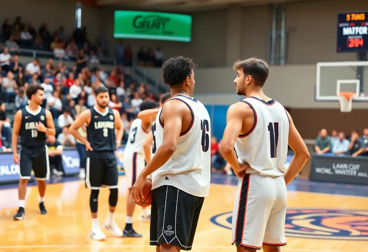 Lakers players showing resilience and support on the basketball court.