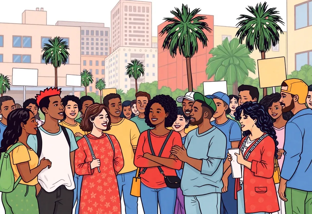 Illustration of Los Angeles residents supporting charitable causes