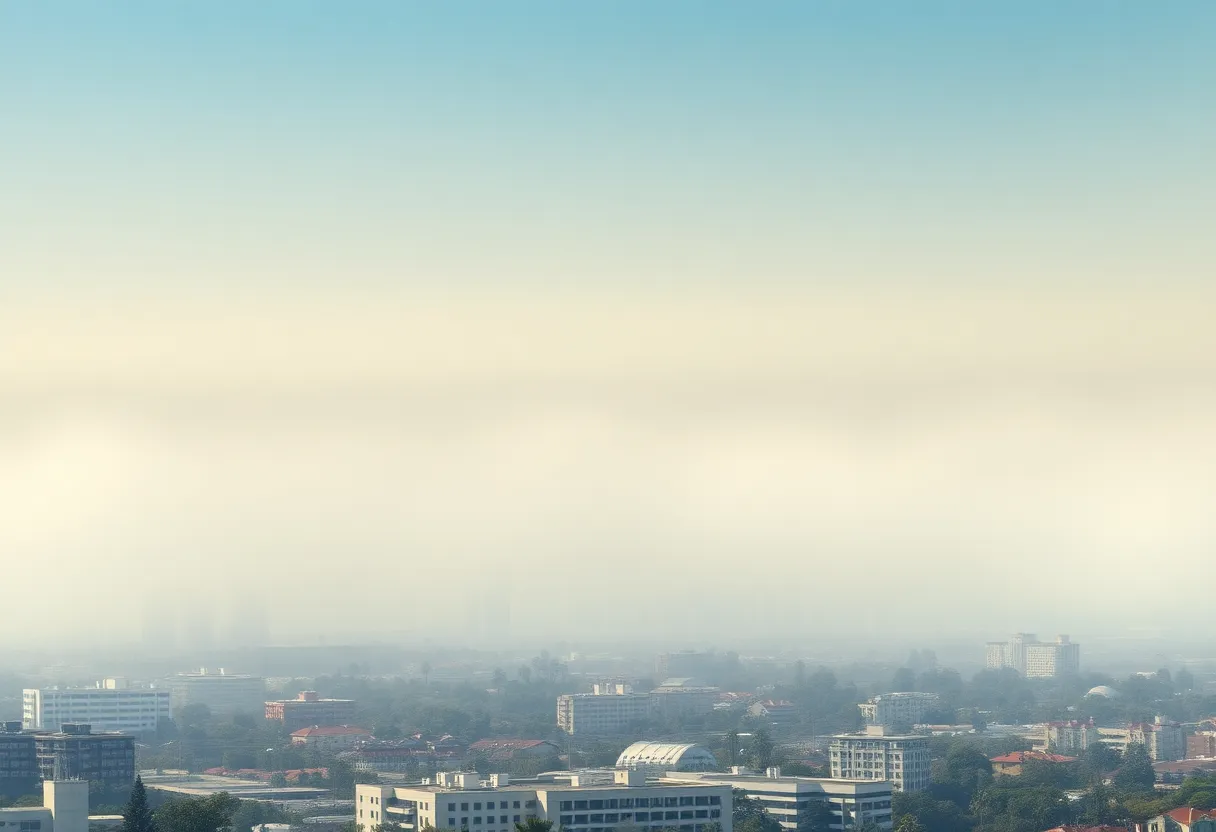 Foggy view of Los Angeles skyline