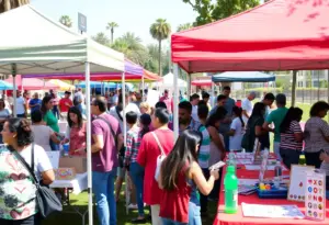 Community members enjoying activities at a health fair in Los Angeles.