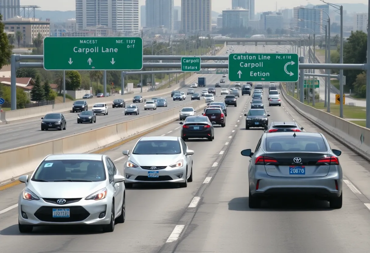 Electric vehicles on a Los Angeles freeway