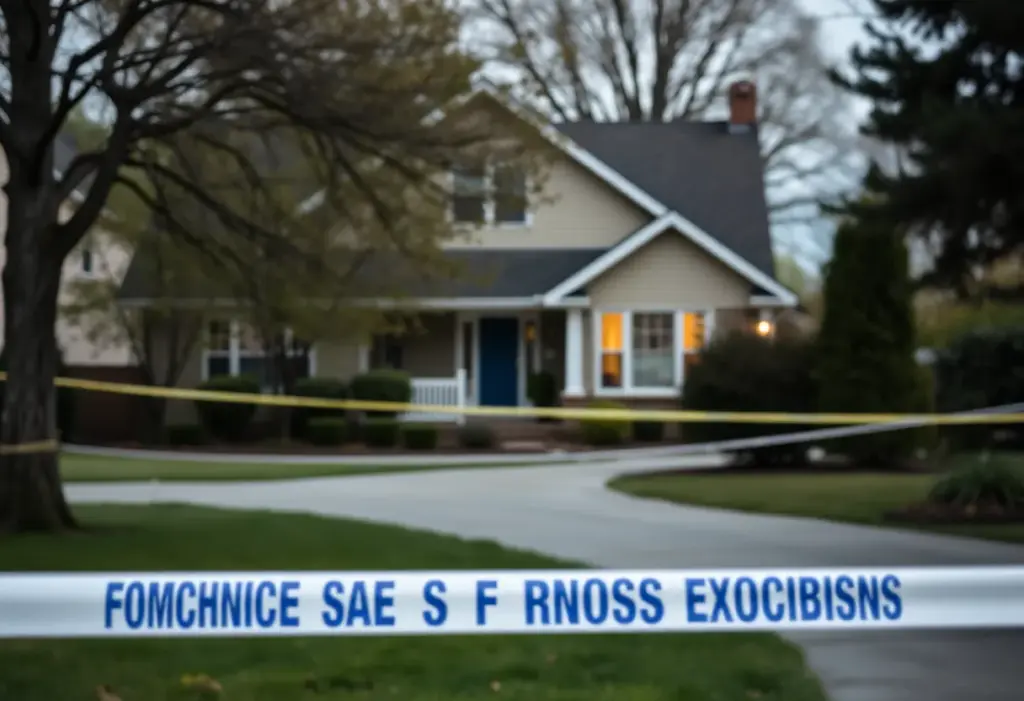 Police tape around a suburban home in Los Angeles
