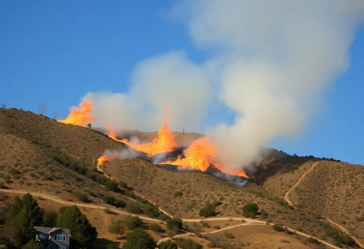 Firefighters battling a wildfire in Los Angeles County