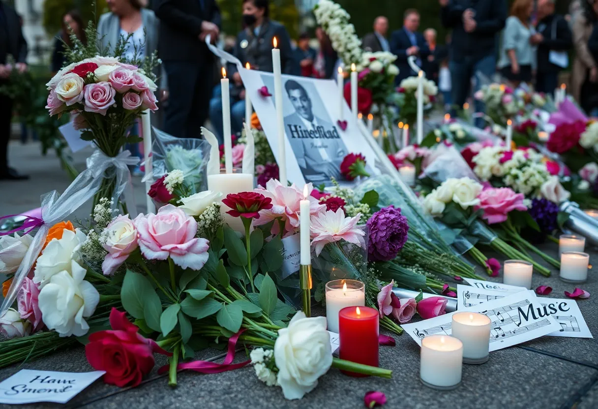 A community memorial dedicated to Maria De La Rosa with candles and flowers.