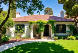 Exterior view of a Spanish bungalow in Beverly Grove