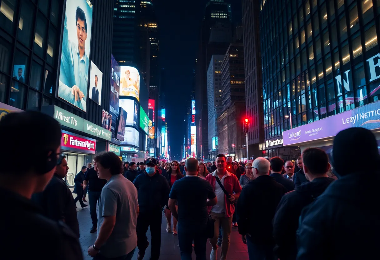 Midtown Manhattan nightlife scene at night