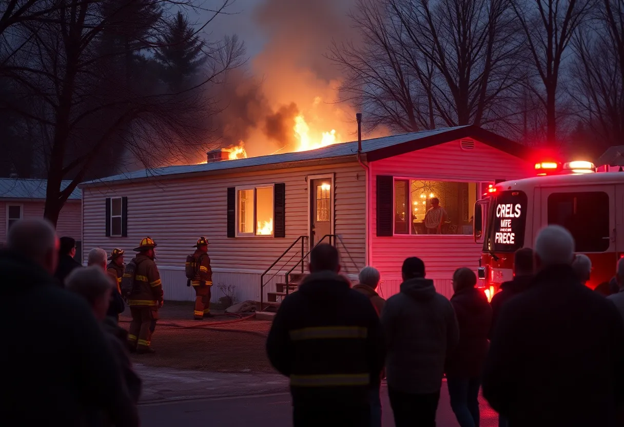 Firefighters extinguishing a mobile home fire in Murrieta