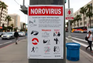 Public health warning about norovirus outbreak in Los Angeles.