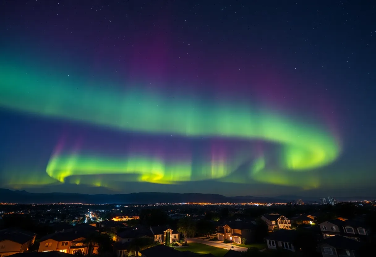 Aurora borealis lighting up the night sky in Los Angeles.
