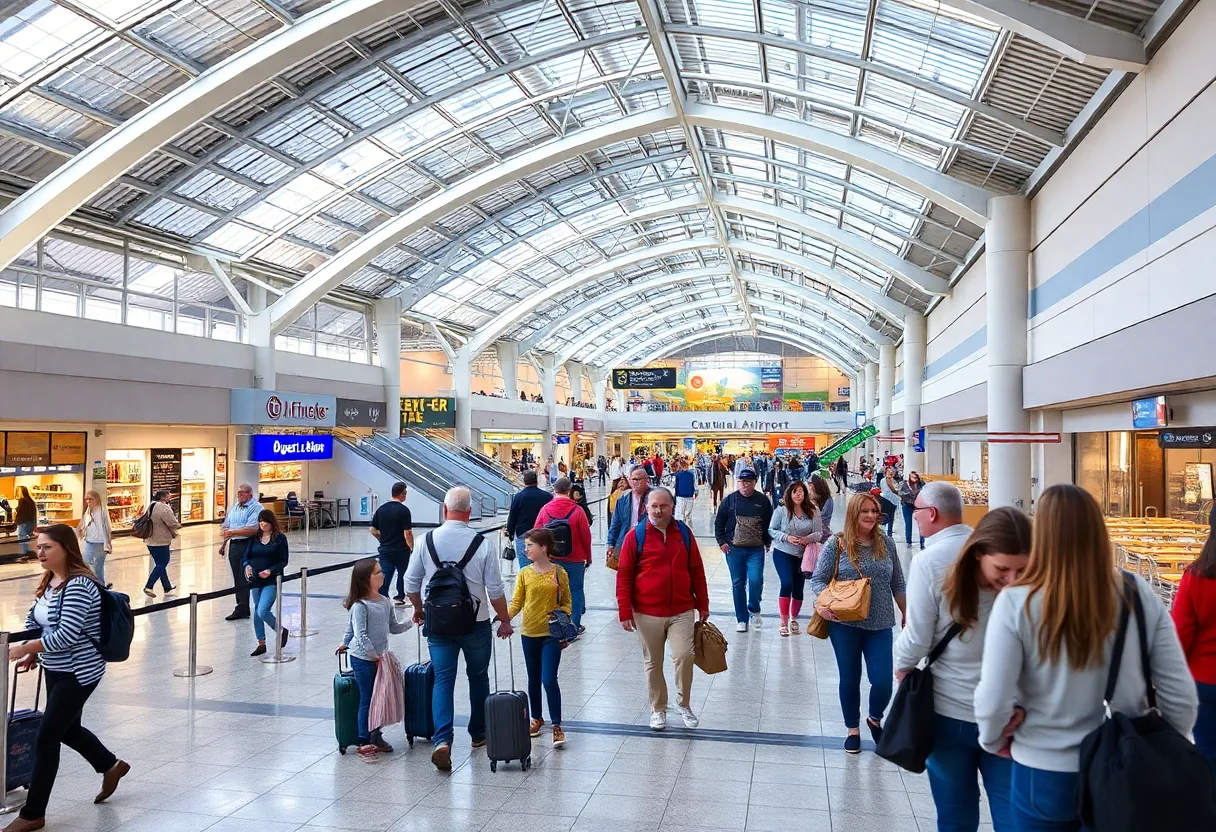 Travelers at Oakland International Airport