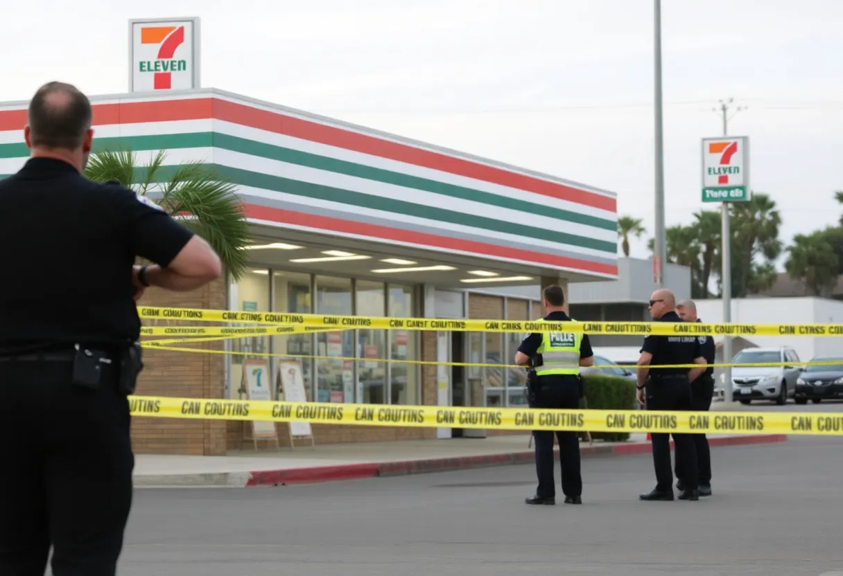 Los Angeles police securing a scene outside a 7-Eleven in Reseda