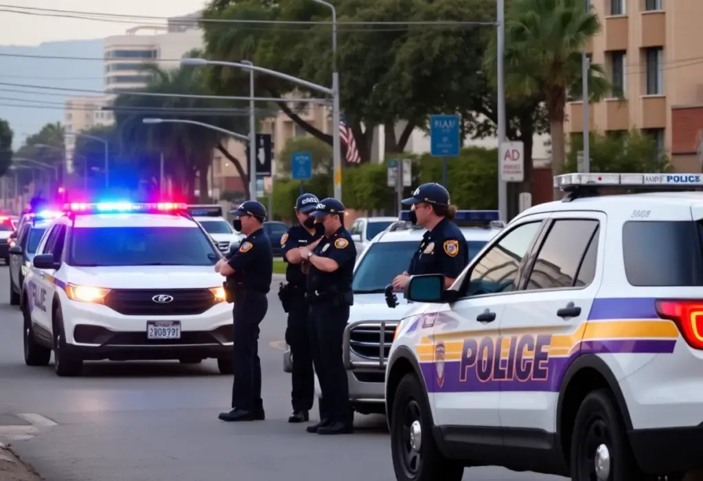 Law enforcement officers conducting an operation against a street gang.