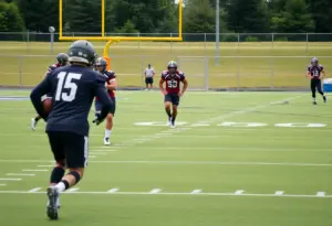 Los Angeles Rams players practicing on the field