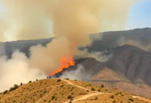 Firefighters battling a wildfire in San Bernardino County.