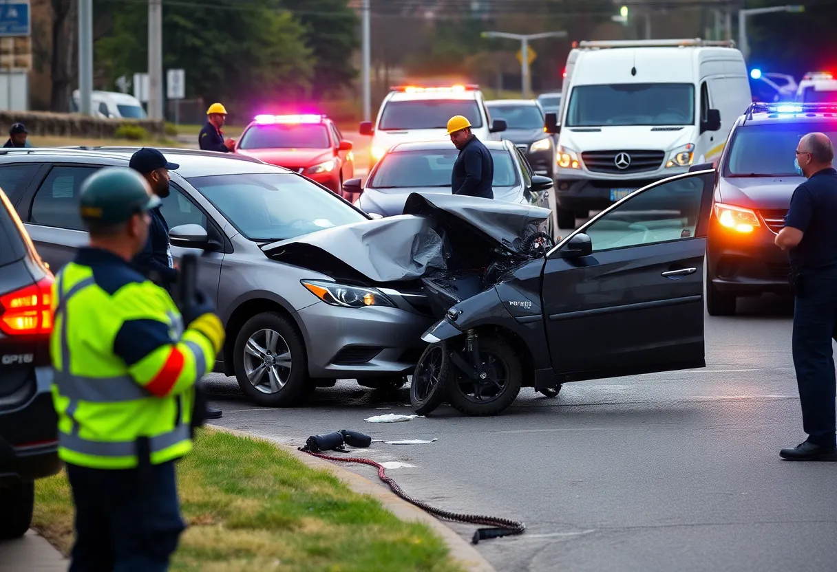 Emergency responders at a head-on vehicle collision site in Santa Clarita.