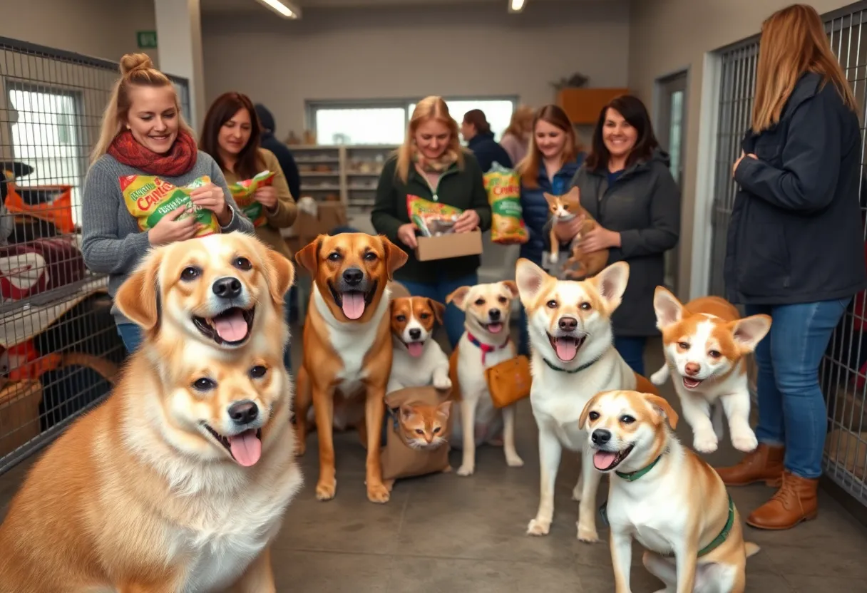 Community members donating pet food at spcaLA shelter