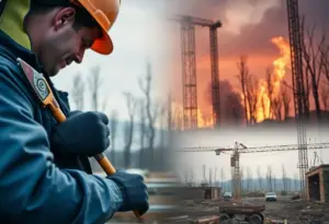 Construction tools and site representing illegal contracting practices