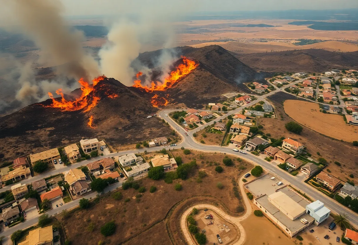 Aerial view of the Balcom and Lachman wildfires affecting Ventura County
