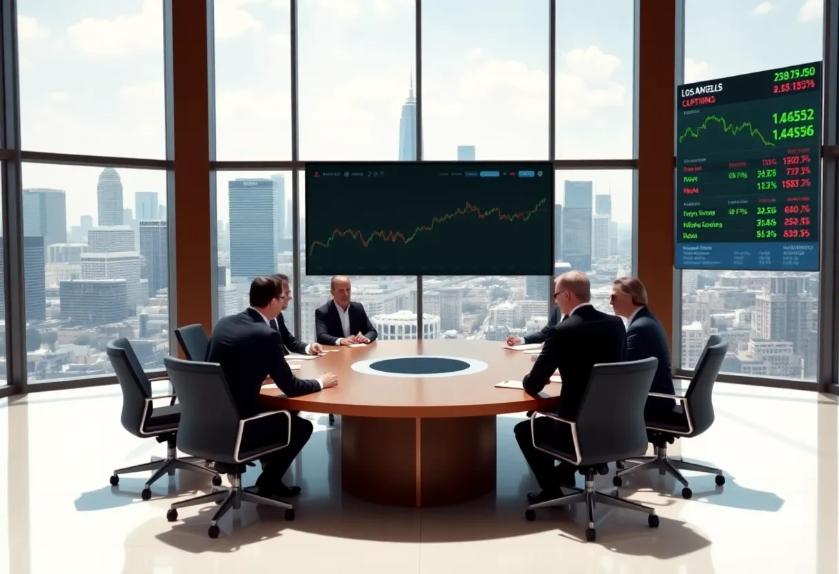 Executive boardroom meeting at Warner Bros. Discovery discussing acquisition