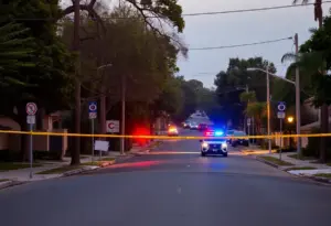 Police presence in a residential area of West Los Angeles after a stabbing incident.