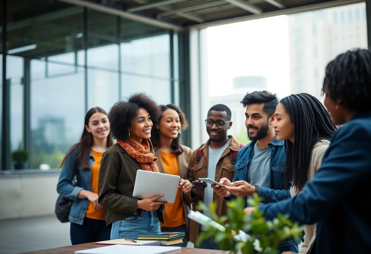Group of young innovators discussing projects in Los Angeles