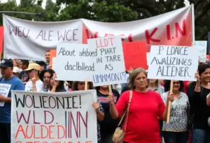 Community members advocating for accountability in Altadena after the Eaton Fire.
