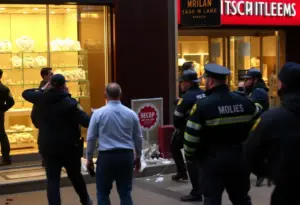 The aftermath of a smash-and-grab robbery at a jewelry store in Anaheim.