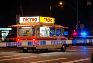Police at the scene of a shooting outside a taco truck in Boyle Heights