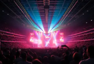 Vibrant concert scene at a stadium with fans enjoying the show