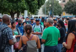 Community members in Los Angeles discussing public safety initiatives