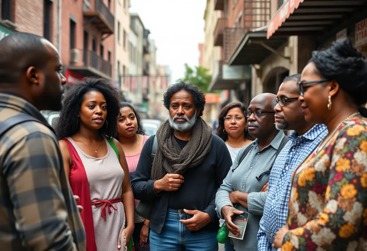 Community members discussing federal funding issues