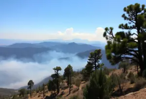 Smoke rising from the Crest Fire in Angeles National Forest.
