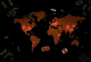 Abstract image depicting drug trafficking networks