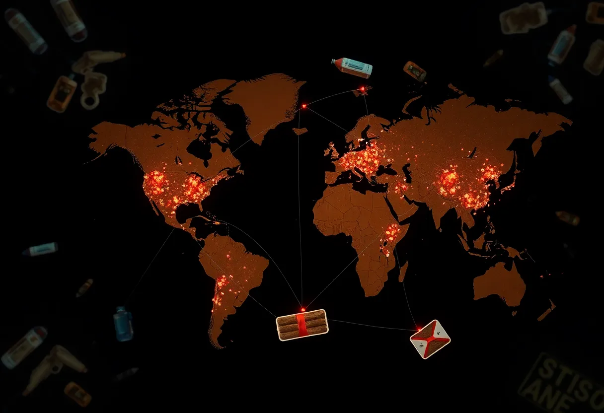Abstract image depicting drug trafficking networks