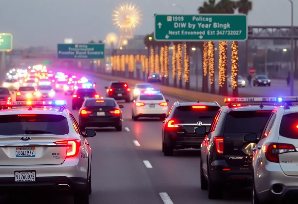 CHP officers conducting DUI patrols on a Los Angeles freeway during New Year's.