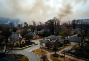Aftermath of the Eaton Fire showing destruction of homes and nature.