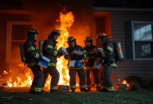 Firefighters saving keepsakes from a house fire