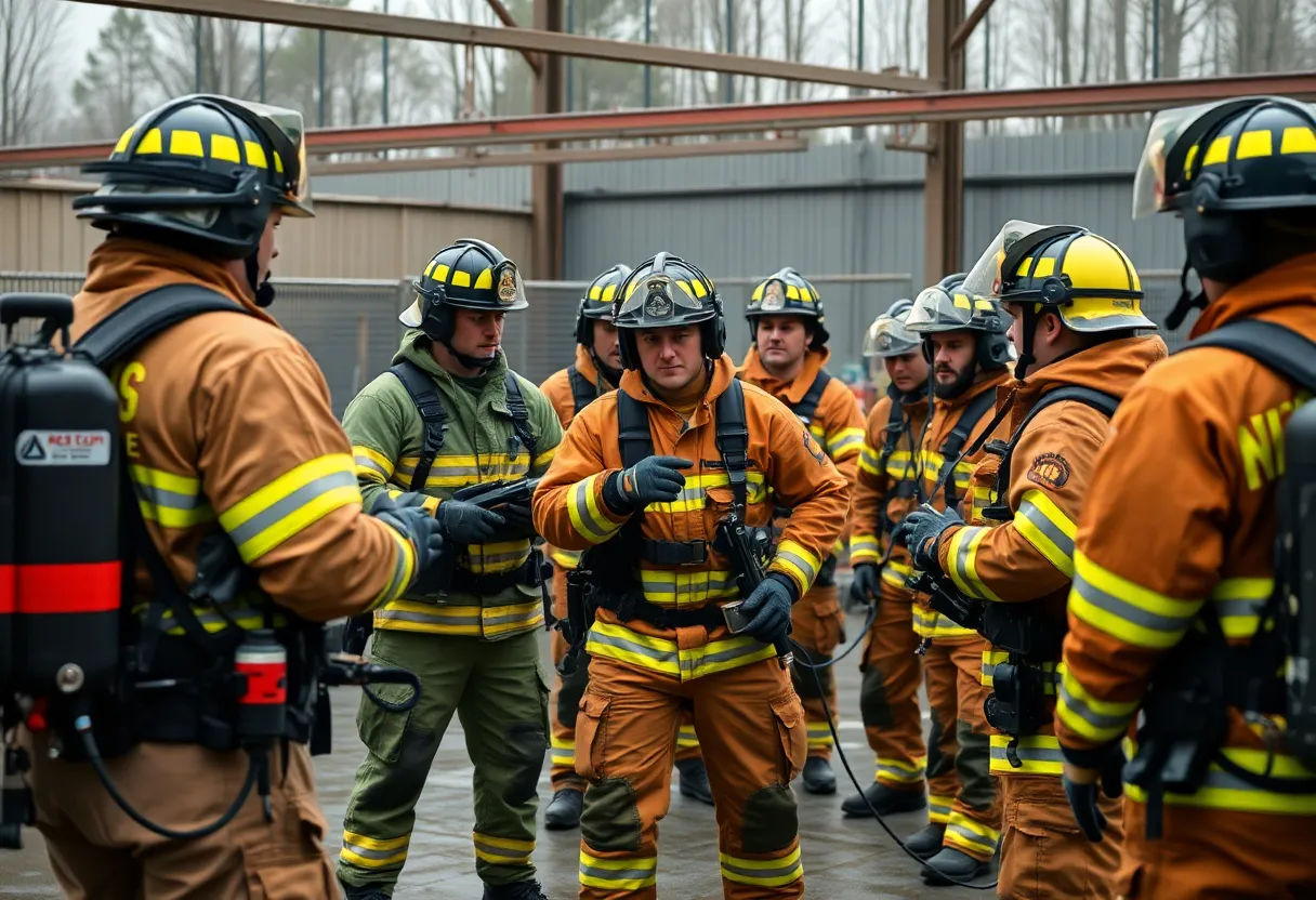 Firefighters participating in a training exercise in Los Angeles County.