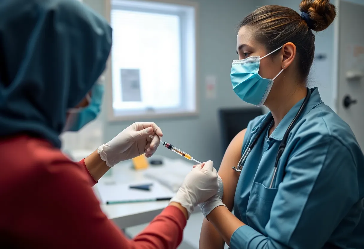 Healthcare worker giving a flu vaccine to a patient