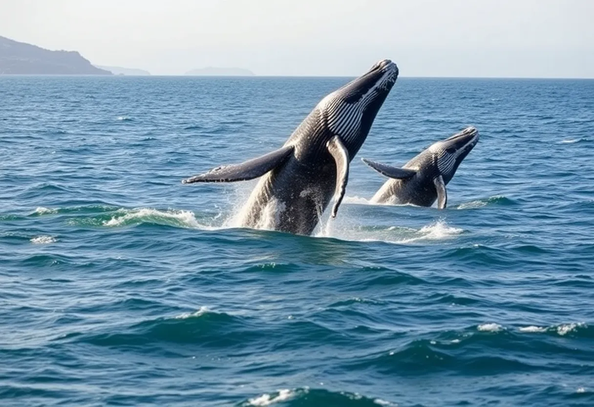 Gray whales breaching near California coast
