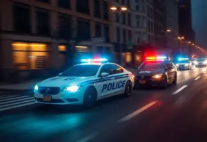 Police car in pursuit of a suspected DUI driver in San Fernando Valley