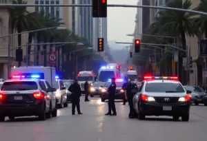 Police vehicles during a standoff in Hollywood streets