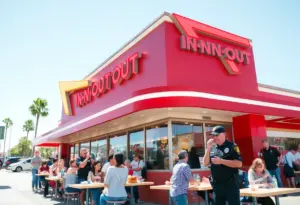 In-N-Out Burger restaurant with customers and police presence