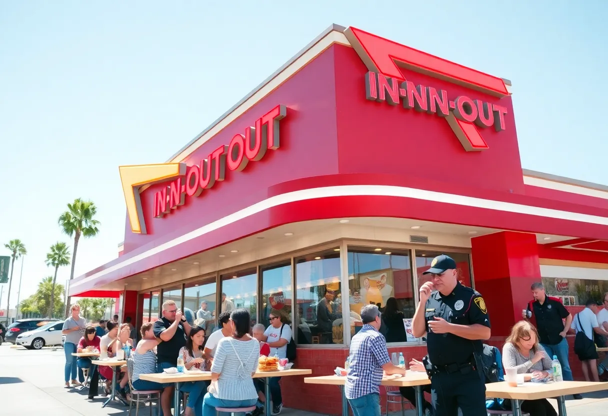 In-N-Out Burger restaurant with customers and police presence