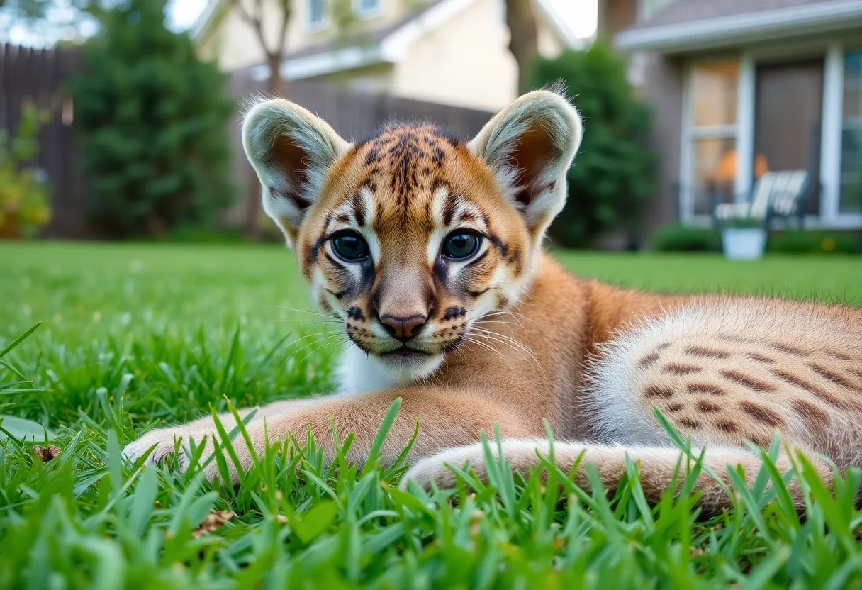 Injured mountain lion cub in a backyard