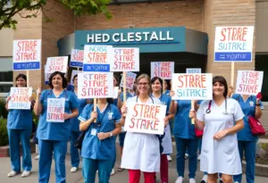 Nurses protesting for better working conditions outside Kaiser Permanente