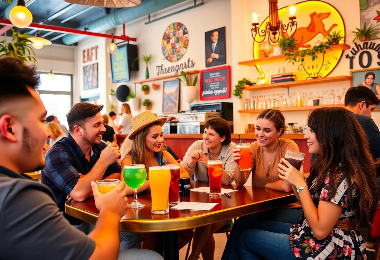 Interior of Kavahana café with people enjoying zero-proof drinks