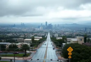 Panoramic view of Los Angeles after heavy rainfall