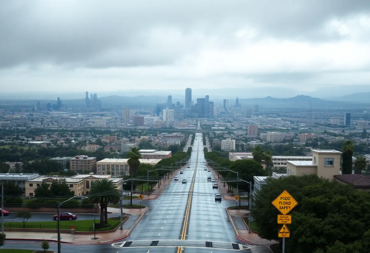 Panoramic view of Los Angeles after heavy rainfall