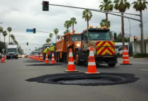 Road crews repairing potholes in Los Angeles